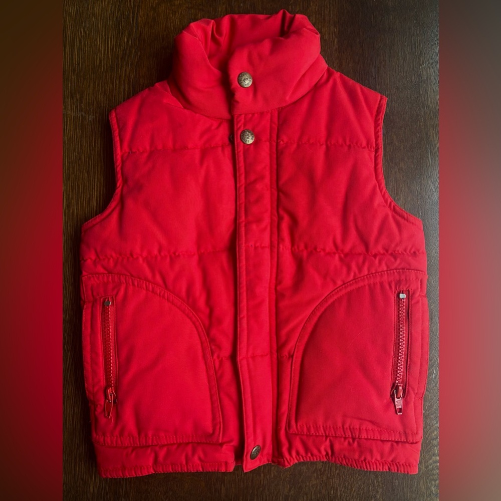 Red Puffer Vest with Zipper Pockets